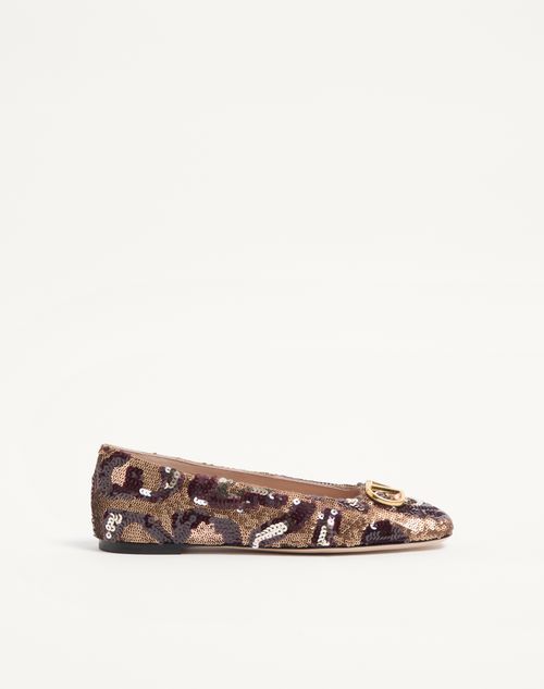 Valentino Garavani - Vlogo Signature Ballerinas With Animalier Embroidery - Brown/multicolor - Woman - Ballerinas