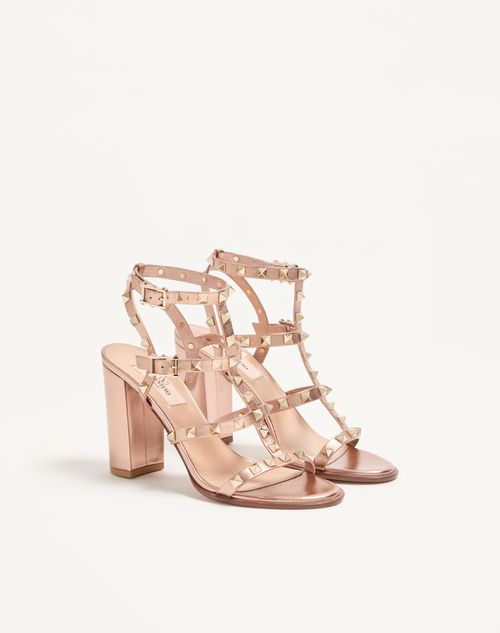 Valentino Garavani - Rockstud Laminated Calfskin Sandal With Straps 90mm - Rose Cannelle - Woman - Rockstud Sandals - Shoes