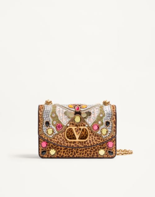 Valentino Garavani - Valentino Garavani Vain Embroidered Shoulder Bag In Pony-effect Calfskin. - Multicolour - Woman - Shoulder Bags