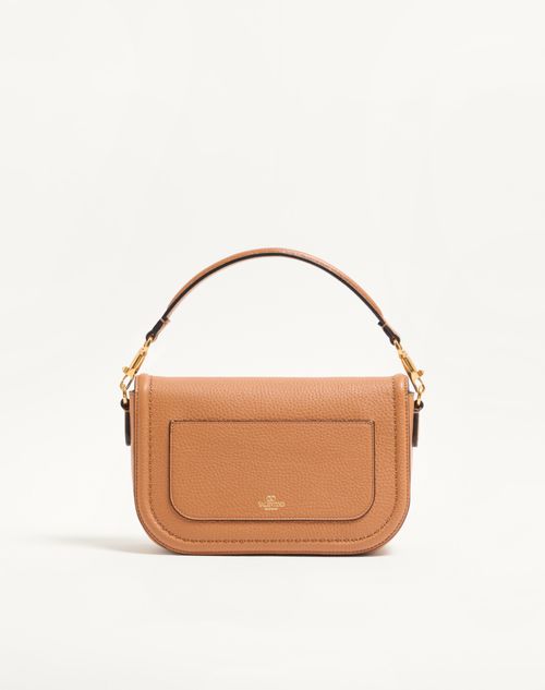 Valentino Garavani - Valentino Garavani Alltime Shoulder Bag In Grainy Calfskin With Cherryfic Embroidered Ribbon Shoulder Strap - Almond - Woman - Shoulder Bags