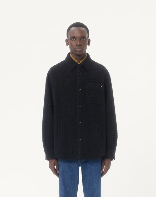 Valentino - Sobrecamisa Valentino De Cotton Tweed Con Vgold - Negro - Hombre - Chaquetas Y Plumíferos