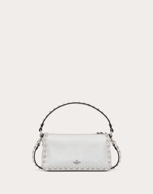 Valentino Garavani Small Rockstud Grainy Metallic Calfskin Crossbody Bag Woman Silver Onesize