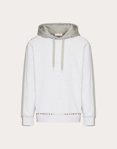 Valentino - Cotton Hooded Sweatshirt With Rockstud Untitled Studs - Grey - Man - T-shirts And Sweatshirts