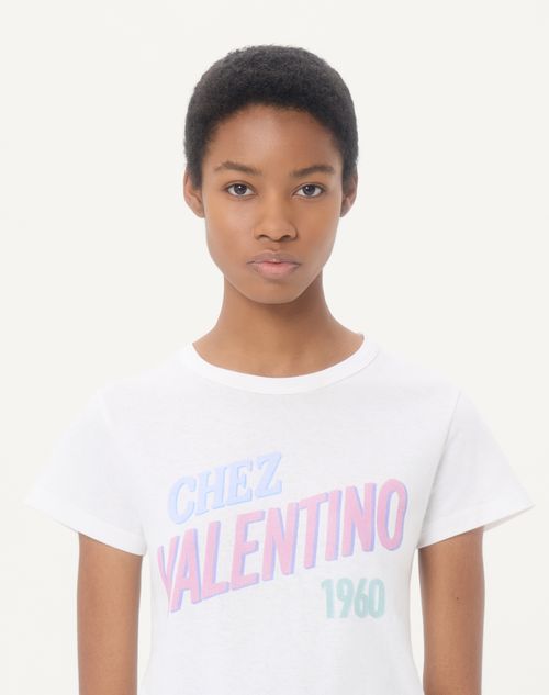 Valentino - Cotton Jersey T-shirt With Chez Valentino 1960 Print - White - Woman - T-shirts And Sweatshirts