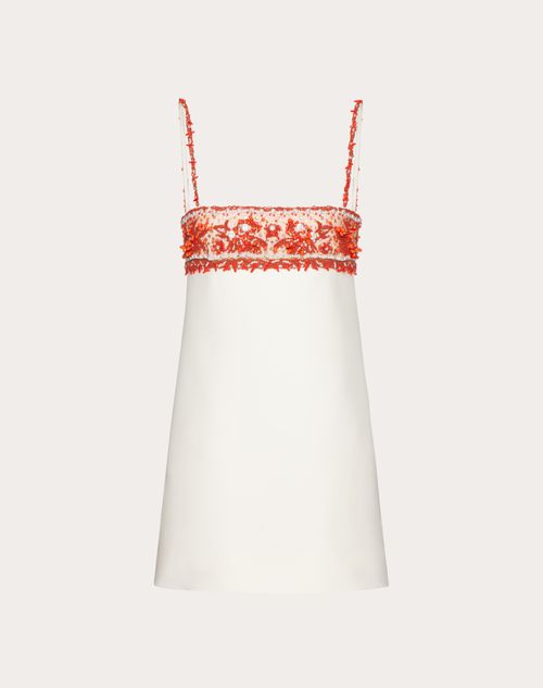 Valentino - Embroidered Crepe Couture Short Dress - Ivory/coral - Woman - Dresses