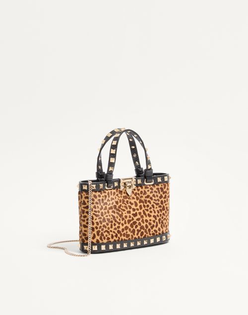 Valentino Garavani - Mini Rockstud Shopping Bag In Pony-effect Calfskin With Animal Print - Animal Print - Woman - Totes