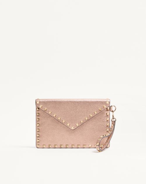 Valentino Garavani - Rockstud Laminated Grainy Calfskin Clutch Bag - Rose Cannelle - Woman - Clutches