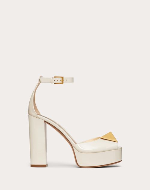Valentino Garavani - Open Toe Pump With One Stud Platform In Patent Leather 120 Mm - Light Ivory - Woman - Woman Shoes Sale