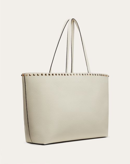 Rockstud Grainy Calfskin Tote Bag for Woman in Light Ivory