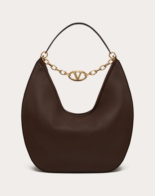 Valentino Garavani - Maxi Vlogo Moon Nappa Leather Hobo Bag With Chain - Cocoa - Woman - Valentino Garavani Vlogo Moon