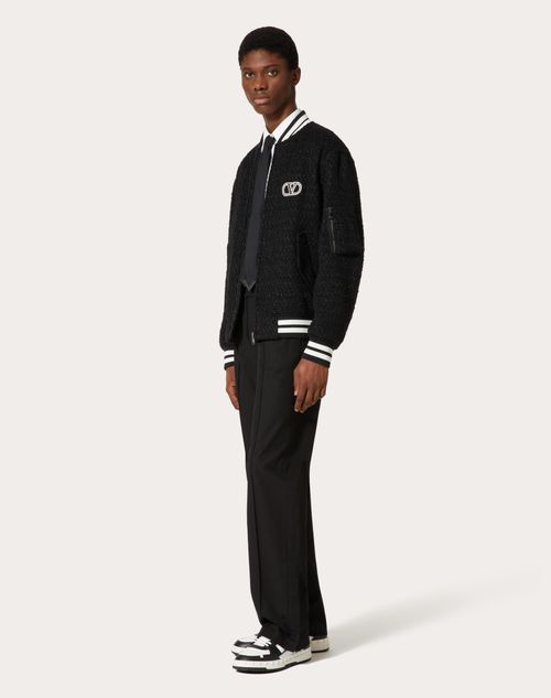 Valentino - Lurex Wool Tweed Bomber Jacket With Vlogo Signature Patch - Black - Man - New Shelf-rtw M Formal+toile