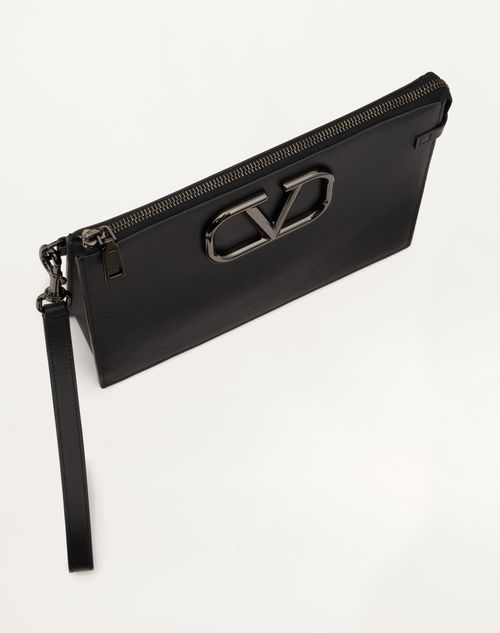 Vlogo Signature Calfskin Pouch for Man in Black | Valentino US