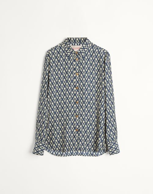 Valentino - Silk Twill Shirt With Toute La V Print - Navy/cream - Man - Shirts