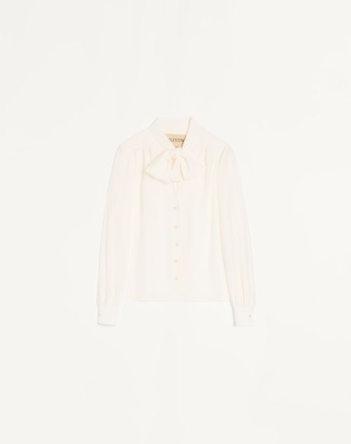 Valentino - Camisa De Crepé De China Con Chalina - Marfil - Mujer - Camisas Y Tops