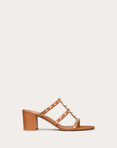 Valentino Garavani - Rockstud Calfskin Leather Slide Sandal 60 Mm - Almond - Woman - Rockstud Sandals - Shoes