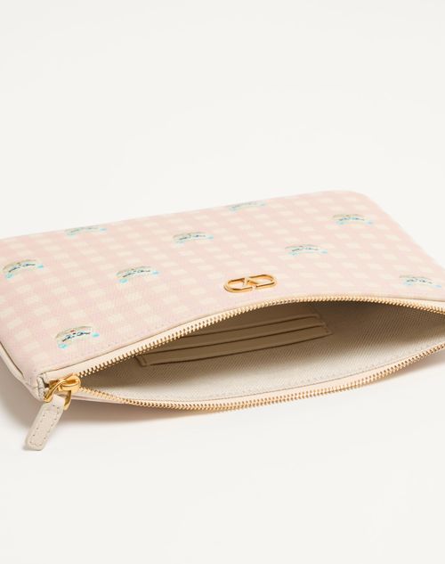 Valentino Garavani - Pochette Vlogo Signature En Cuir De Veau Grainé Le Chat De La Maison - Rose/ivoire - Femme - Pochettes
