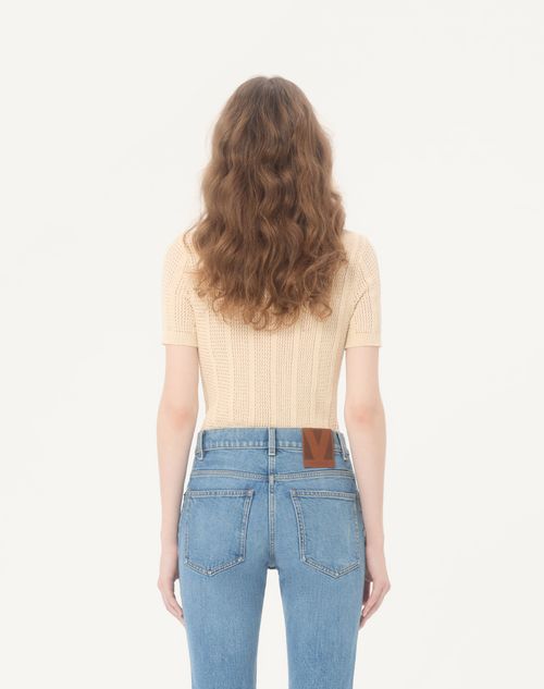 Valentino - Embroidered Cotton Knit Polo - Ivory - Woman - Knitwear