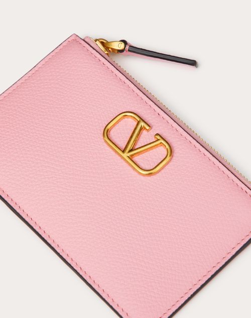 Valentino Garavani - Vlogo Signature Grainy Calfskin Cardholder - Rock Pink - Woman - Wallets & Cardcases - Accessories