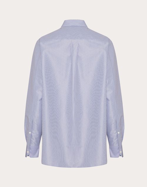 Valentino - Technical Cotton Shirt With Embroidery - Light Blue/blue - Man - Man Ready To Wear Sale