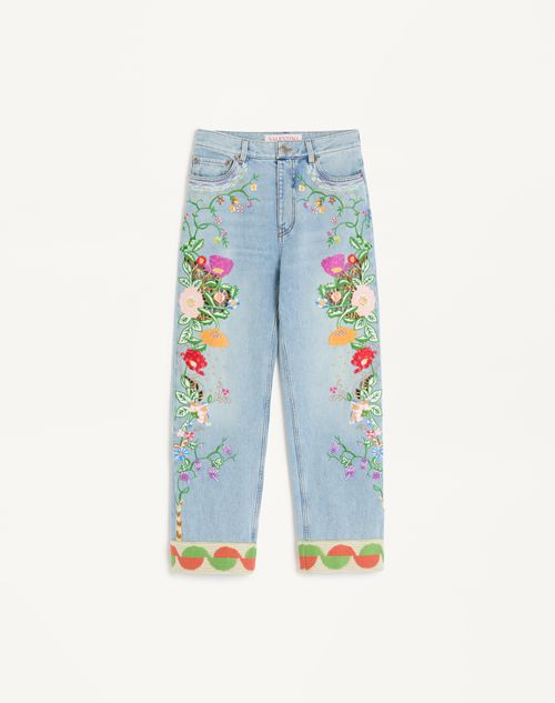 Valentino - Embroidered Denim Pants - Denim/multicolour - Woman - Denim