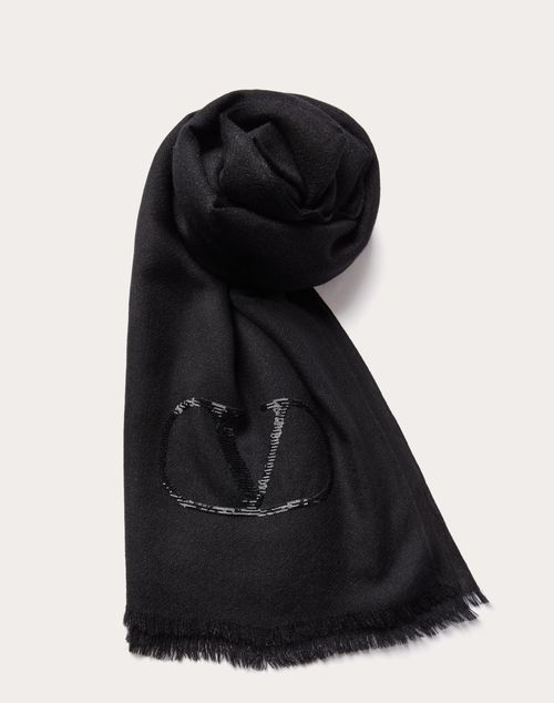 Vlogo Signature Cashmere And Silk Shawl With Lurex Logo for Woman in Black | Valentino