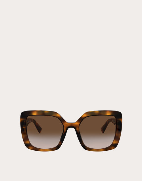 Valentino - Squared Acetate Frame With Vlogo Signature - Havana/gradient Brown - Woman - Eyewear