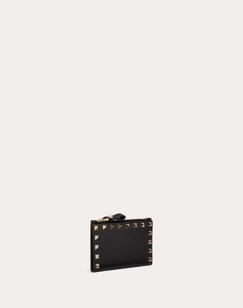 Rockstud Grainy Calfskin Cardholder With Zipper for Woman in Rockstud Grainy Calfskin Cardholder With Zipper for Woman in