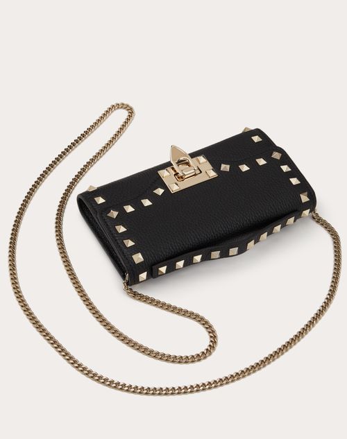 Valentino Garavani - Rockstud Grainy Calfskin Wallet With Chain Strap - Black - Woman - Accessories