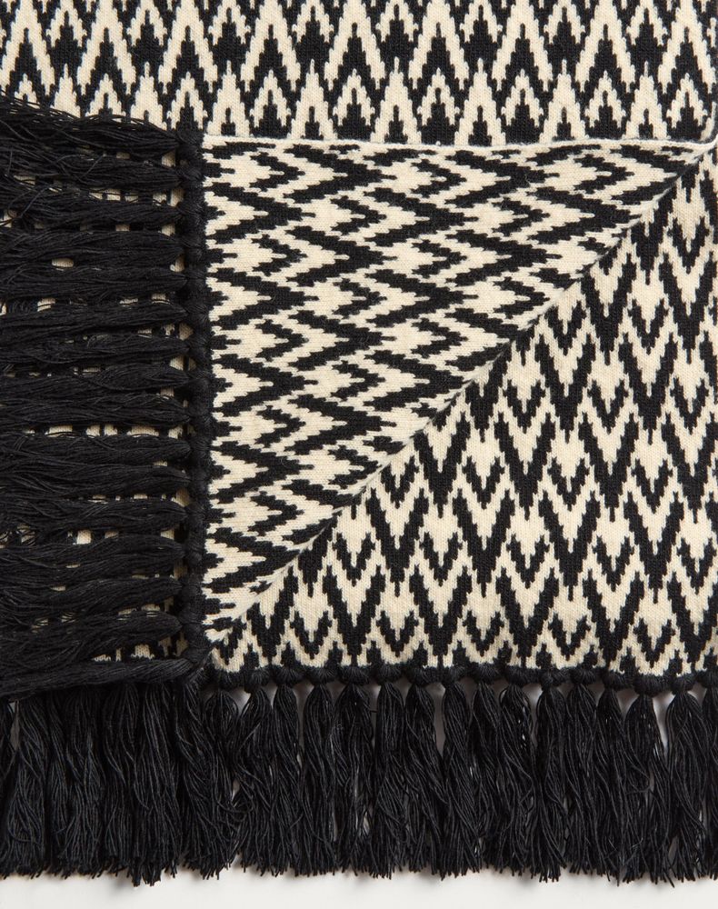 Valentino Garavani Toute La V Knitted Wool Scarf Man Black/Cream Uni