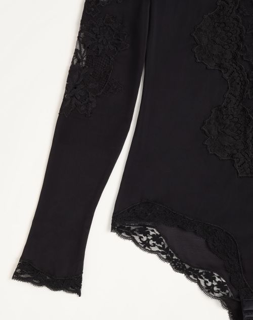 Valentino - Jersey Bodysuit With Lace - Black - Woman - Lingerie