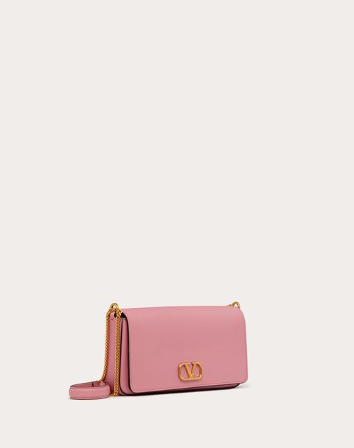 Valentino Garavani - Vlogo Signature Grainy Calfskin Pouch With Chain - Candy Rose - Woman - Clutches