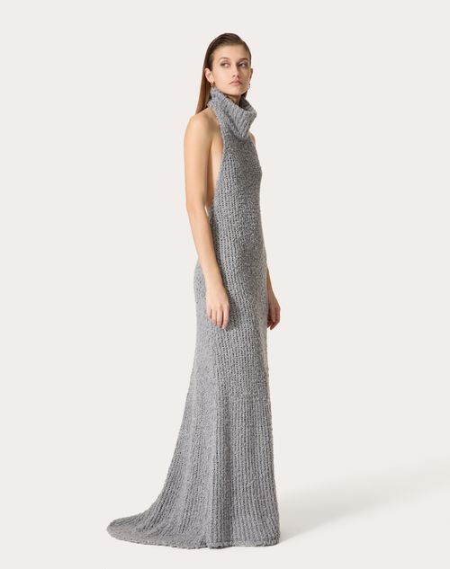 Valentino - Kleid Aus Silk Bouclé - Perlengrau - Frau - Kleider