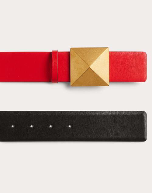 Solrig Fortolke syg Reversible One Stud Belt In Glossy Calfskin 40 Mm for Woman in Black/pure  Red | Valentino US