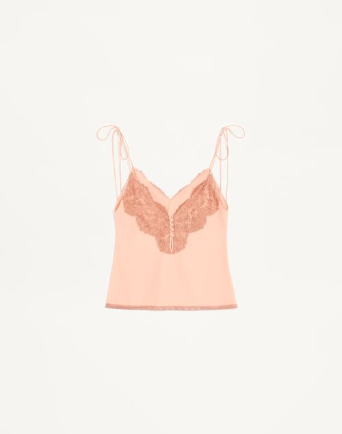 Valentino - Top De Crepé De China Y Encaje - Salmón - Mujer - Camisas Y Tops