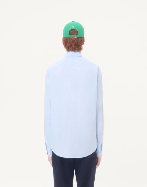 Valentino - Valentino Fil-à-fil Cotton Shirt With Butterfly Embroidery - Azure - Man - Shirts