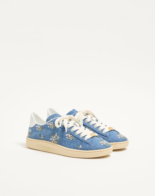 Valentino Garavani - Royco Denim-sneaker Mit Blumenstickerei - Denim - Frau - Sneaker