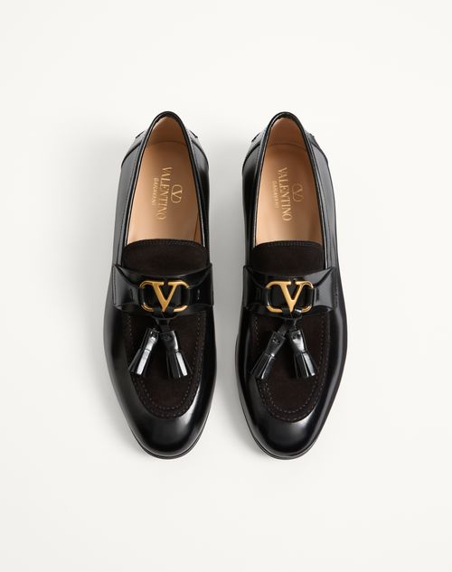 Valentino Garavani - Vaniteux Calfskin And Split Leather Loafer - Black - Man - Loafers And Drivers