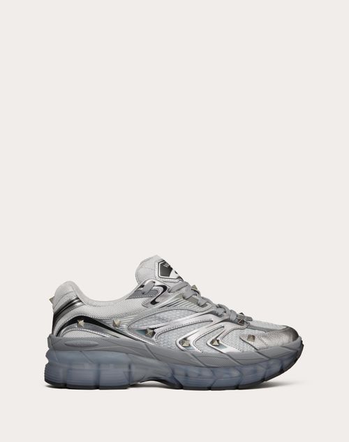 Valentino Garavani - Ms-2960 Low-top Sneaker In Fabric And Calfskin - Silver/pastel Grey/black - Man - Shelve - M Shoes - Ms Sneaker