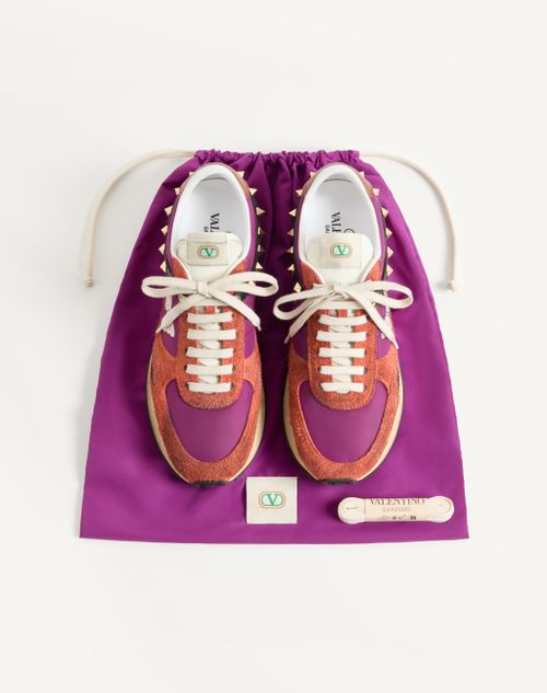 Valentino Garavani - Stud Up Sneaker In Split Leather And Nylon With Butterfly Embroidery - Orange/purple - Man - Sneakers