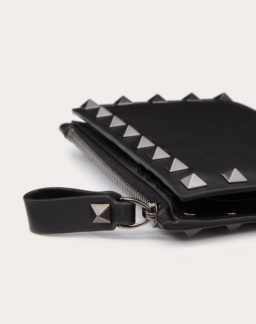 Valentino Garavani - Rockstud Calfskin Cardholder With Zip - Black - Woman - Wallets And Small Leather Goods