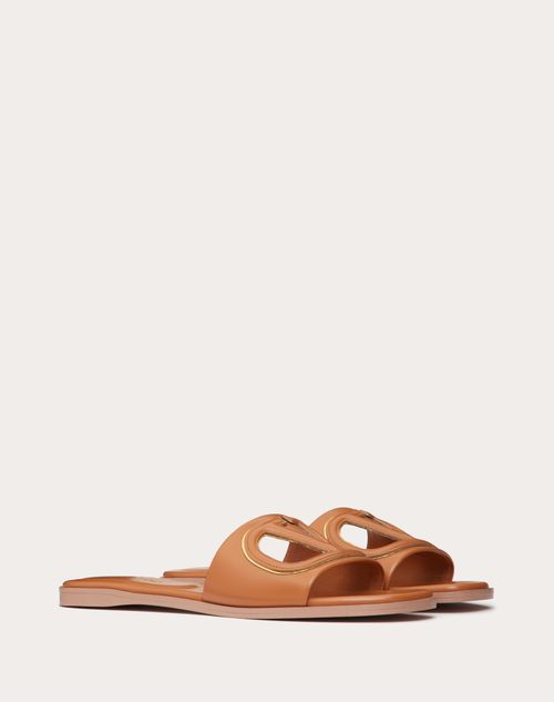 Valentino Garavani - Vlogo Cut-out Calfskin Slide Sandal - Almond/antique Brass - Woman - Shelf - W Shoes - Summer Vlogo