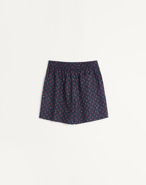 Valentino - Cotton Poplin Bermuda Shorts With Cherryfic Print - Blue - Man - Trousers And Shorts