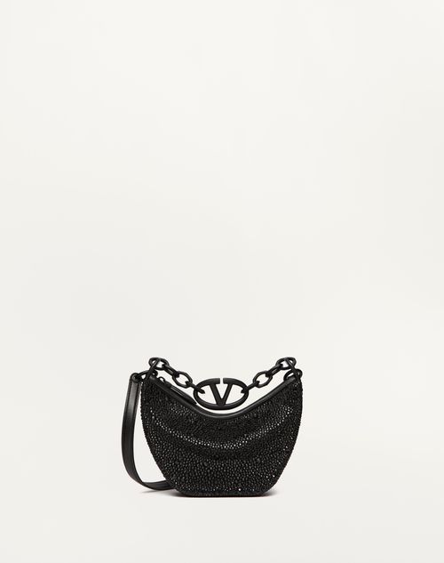 Valentino Garavani - Vlogo Moon Mini Hobo Bag With Rhinestones - Black - Woman - Woman Bags & Accessories Sale