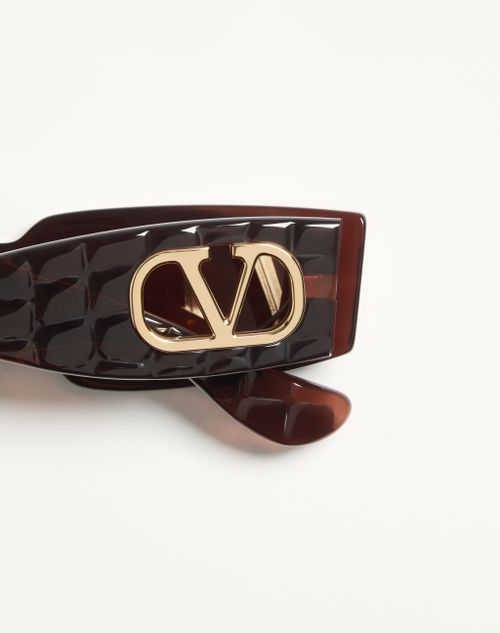 Valentino - Lunettes Rectangulaires En Acétate - Marron - Femme - Lunettes De Soleil
