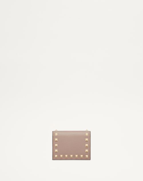 Valentino Garavani - Small Rockstud Grainy Calfskin Wallet - Poudre - Woman - Gifts For Her