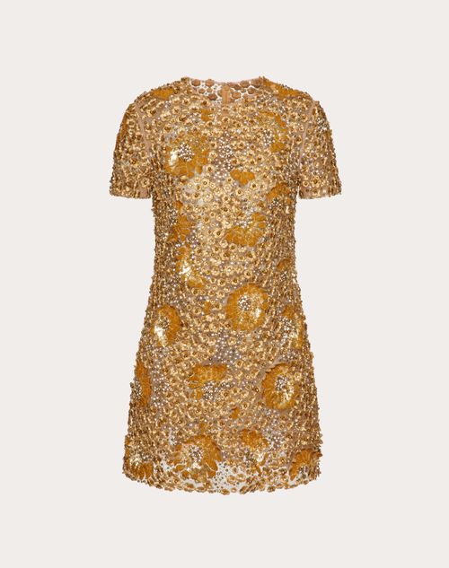 Valentino - Tulle Illusione Embroidered Short Dress - Gold - Woman - Dresses