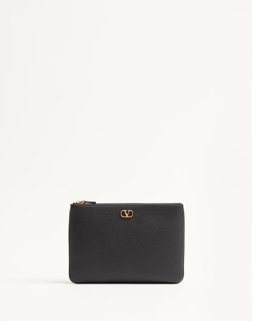 Valentino Handbags Pochette Vlogo Signature In Vitello Granato per Donna in Nero | Valentino IT