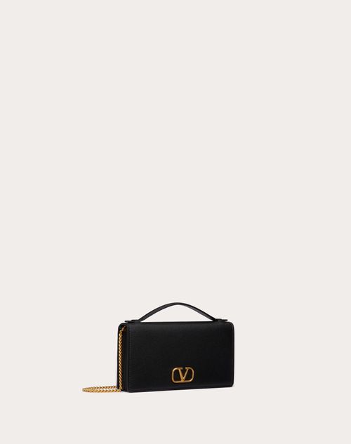 Valentino Garavani - Vlogo Signature Grainy Calfskin Wallet With Chain - Black - Woman - Mini Bags