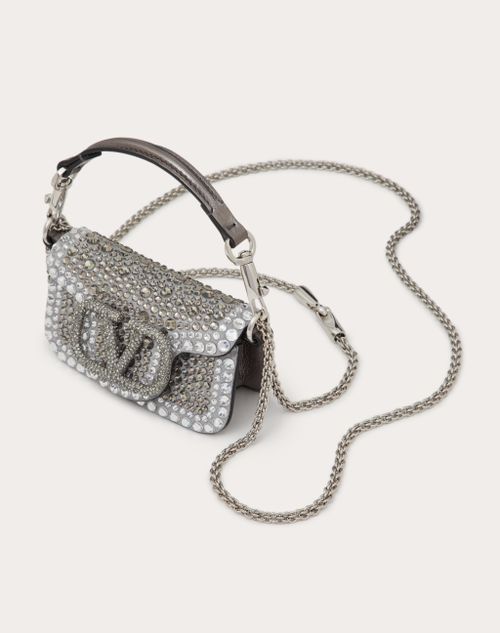 Micro Locò Chain Bag With Rhinestones for Woman in Crystal/black ...