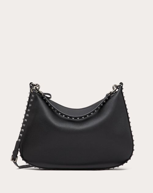 Rockstud Hobo Bag In Grainy Calfskin for Woman in Black Rockstud Hobo Bag In Grainy Calfskin for Woman in Black